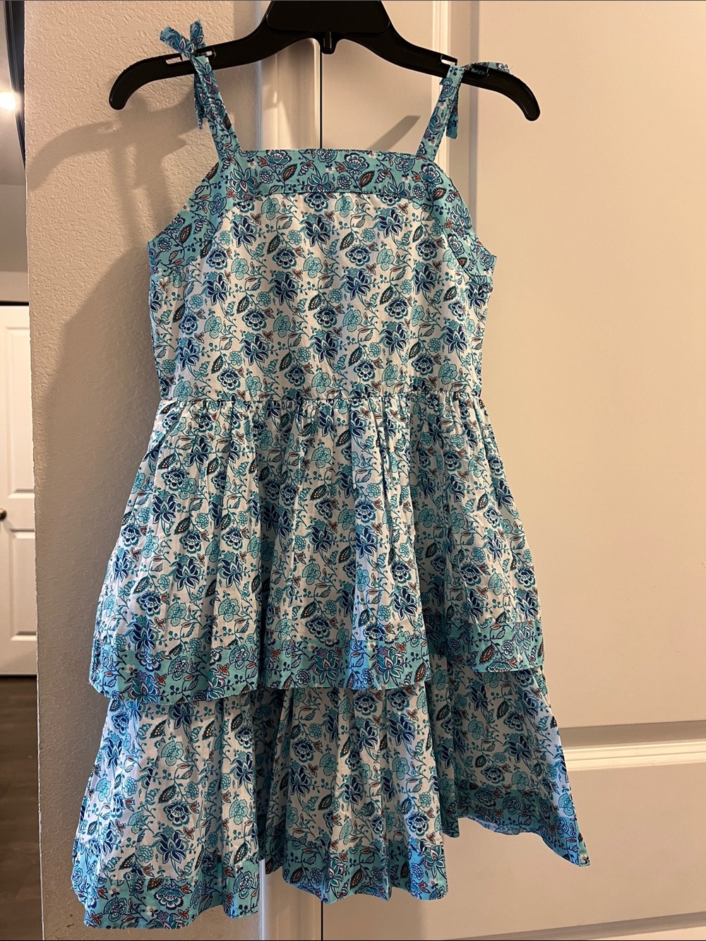 Janie and Jack Blue Floral Tiered Tie-Shoulder Dress